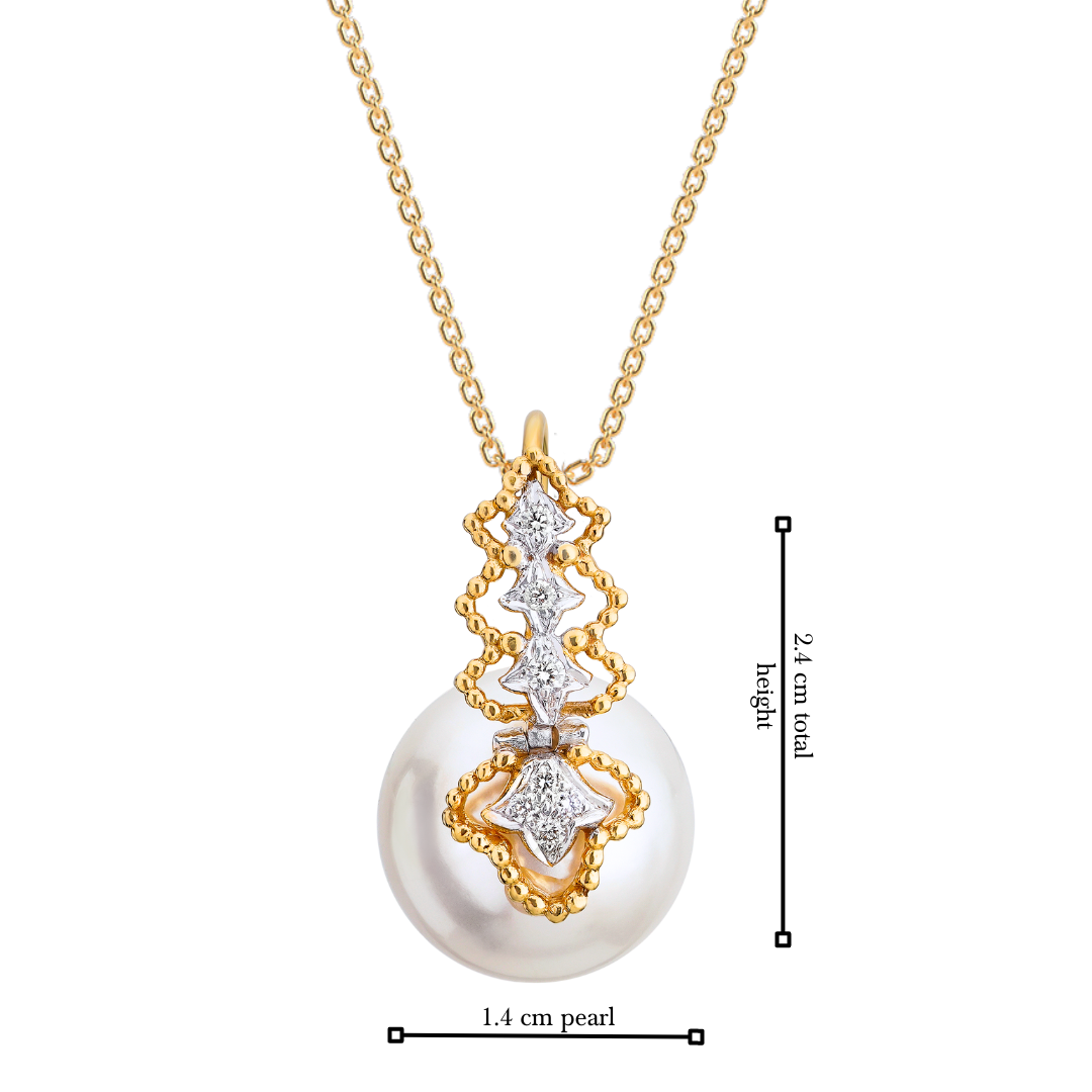 The Diamond Bud and Gold with Pearl Pendant