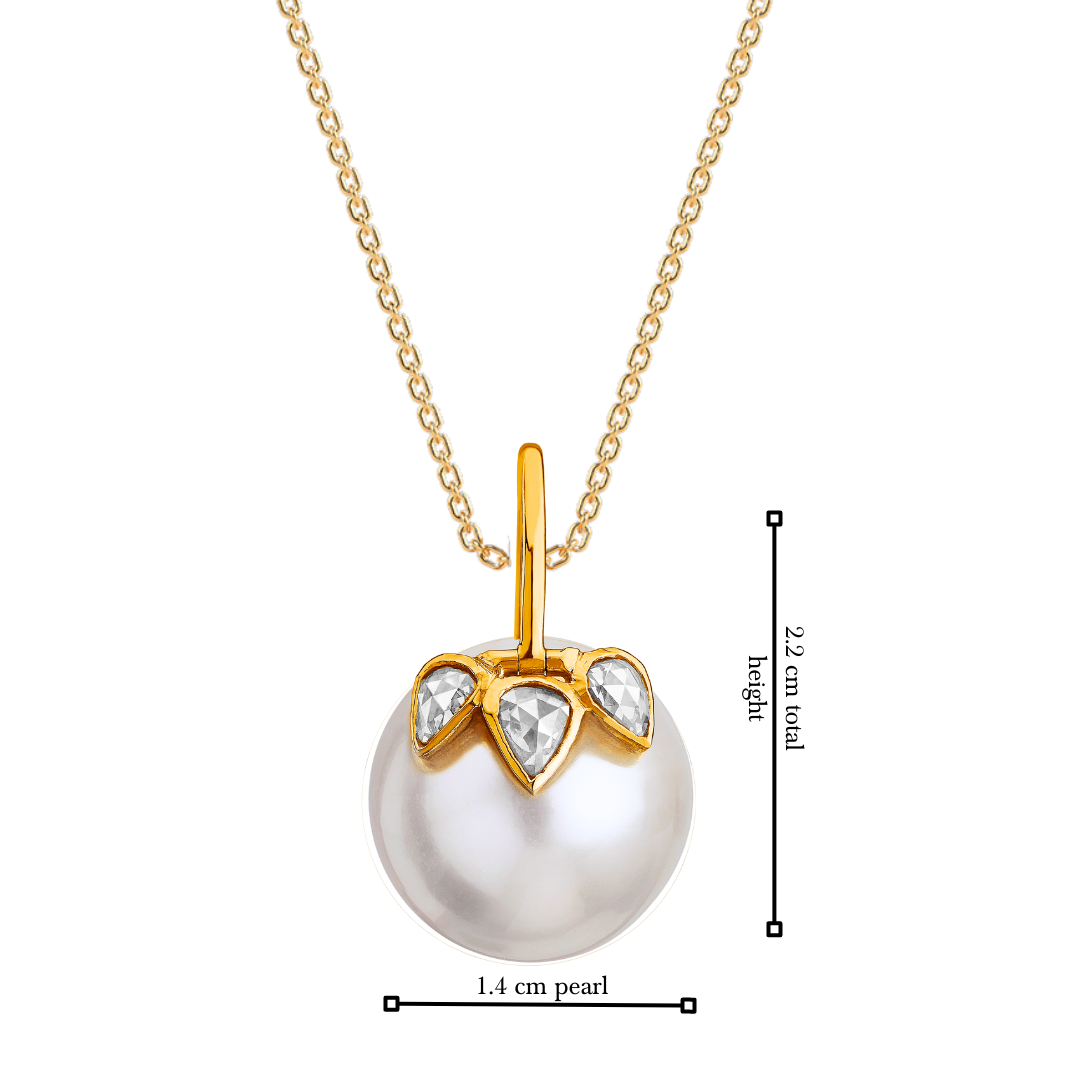 The classic 3 petal rosecut diamond and pearl pendant