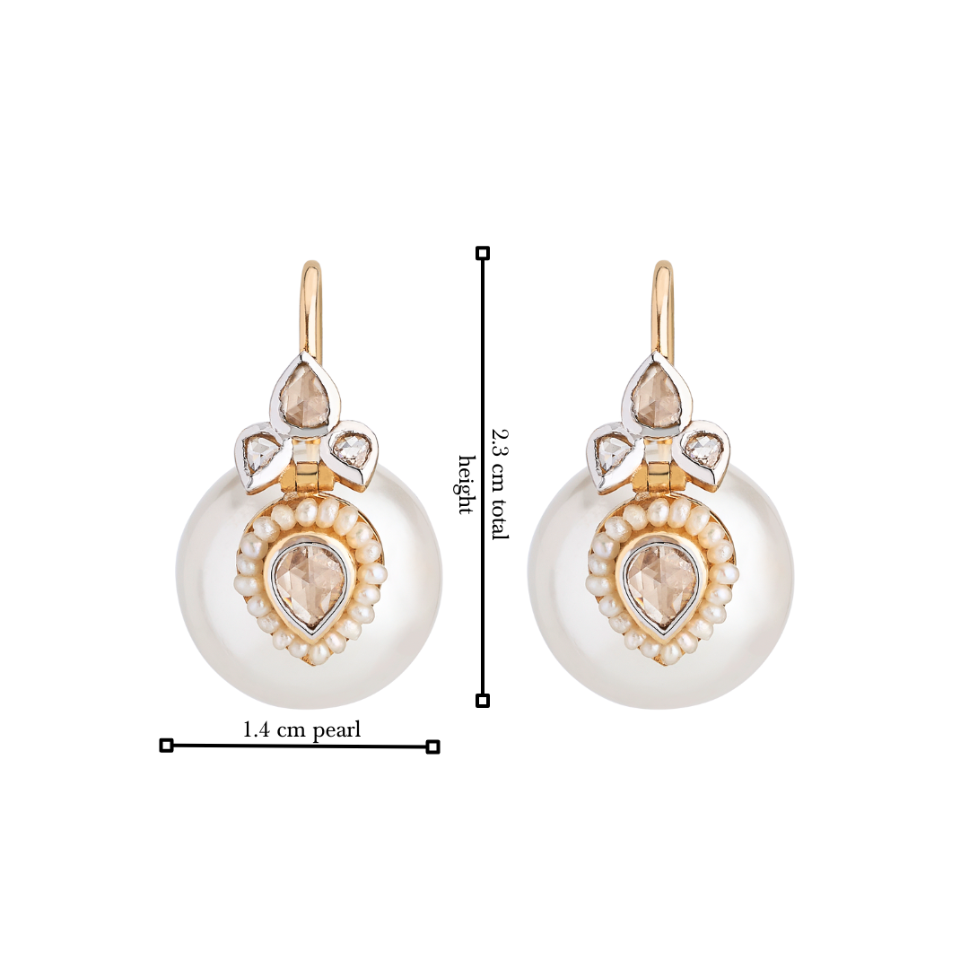 Large rosecut diamond and pearl earrings